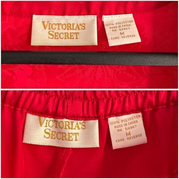 Victoria’s Secret Set Vintage Gold Label Satin Pajamas Red Medium - Picture 2 of 4